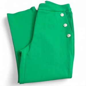 Stretchy Cropped Rachel Zoe Green Pants with Silver Buttons